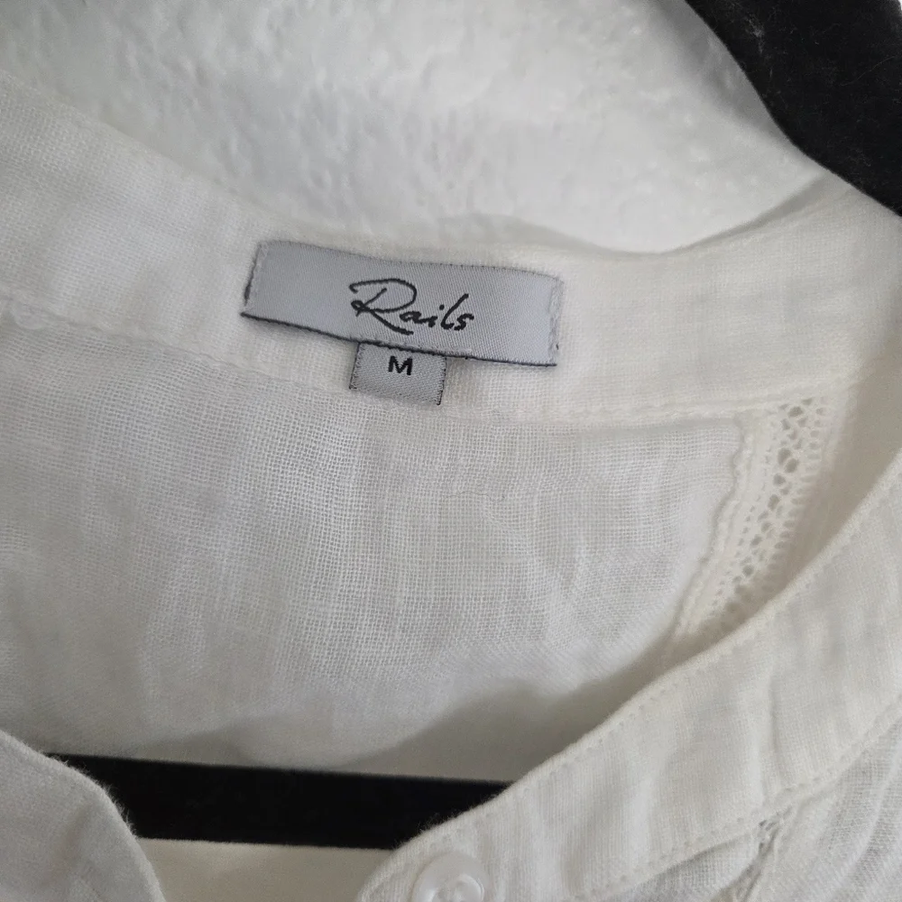 Rails Angelina White Lace Detail Dress Linen Rayon Womens Size Medium - Picture 10 of 12